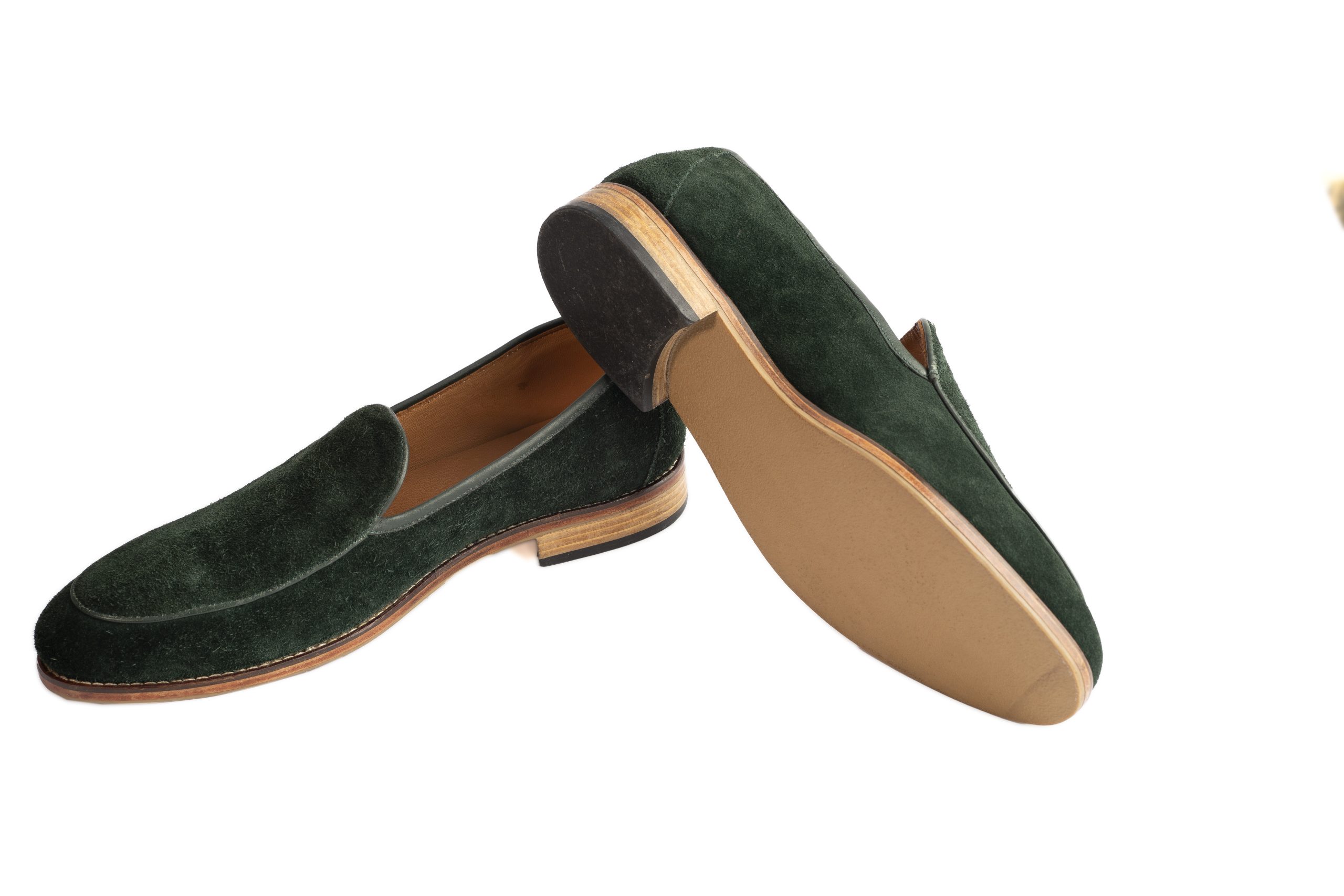 Emerald Green Suede Penny Loafers - Image 3